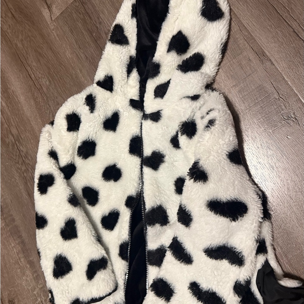 Black & White Faux Fur Dalmatian Hooded Jacket